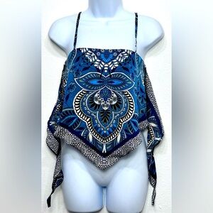 Elegant Blue Patterned Camisole Top